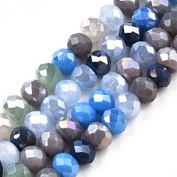 Bleu Bleuet Chapelets de perles en verre, de couleur plaquée ab , facette, rondelle, bleuet, 3.5x3mm, Trou: 0.8mm, Environ 132~140 pcs/chapelet, 14.80 pouces~15.16 pouces (37.6cm~38.5cm)