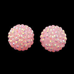 Pink AB-Color Resin Rhinestone Beads, with Acrylic Round Beads Inside, for Bubblegum Jewelry, Pink, 20x18mm, Hole: 2~2.5mm
