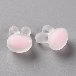 Pink Transparent Acrylic Beads, Frosted, Bead in Bead, Rabbit Head, Pink, 15.5x12x9.5mm, Hole: 2mm, about 480pcs/500g