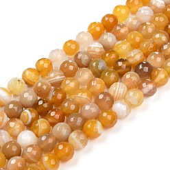 Dark Goldenrod Natural Agate Beads Strands, Dyed, Faceted, Round, Dark Goldenrod, 8mm, Hole: 1mm, about 48pcs/strand, 15.7 inch