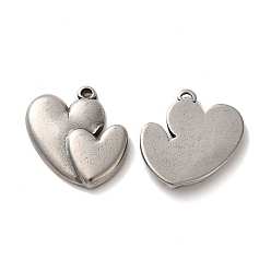 Stainless Steel Color Valentine's Day 304 Stainless Steel Pendants, Heart Charm, Stainless Steel Color, 19x18x3mm, Hole: 0.8mm