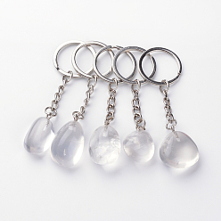 Cristal de Quartz Porte-clés en cristal naturel, avec les accessoires en fer, platine, 85~94mm