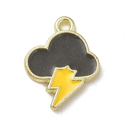 Gold Alloy Enamel Pendants, Light Gold, Clouds with Lightning, Gold, 17.4x13.5x2mm, Hole: 1.6mm