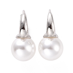 Platinum Plastic Pearl Hoop Earrings, Brass Jewelry for Women, Cadmium Free & Lead Free, Platinum, 24x15.5x12mm, Pin: 0.9mm