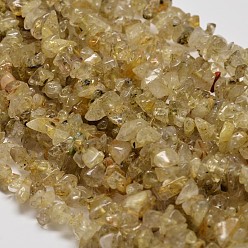 Rutilated Quartz Chip Natural Gold Rutilated Quartz Beads Strands, 5~8x5~8mm, Hole: 1mm, 34 inch