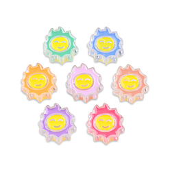 Mixed Color Transparent Acrylic Enamel Beads, Flower with Smiling Face, Mixed Color, 24.5x23.5x8mm, Hole: 3.5mm
