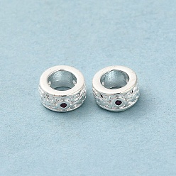 Plata Rack de latón chapado perlas de óxido de circonio cúbico, larga duración plateado, sin plomo y el cadmio, columna, plata, 6.5x3 mm, agujero: 3.5 mm