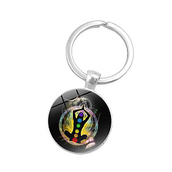 Colorido Llavero con colgante de cúpula y media ronda de cristal con tema de yoga de siete chakras, con llaveros de aleación, para accesorios colgantes de bolsos de coche, colorido, 5.7 cm