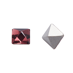 Burgundy K9 Glass Rhinestone Cabochons, Pointed Back & Back Plated, Faceted, Square, Burgundy, 8x8x8mm