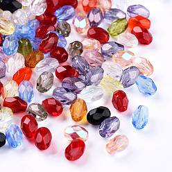 Couleur Mélangete Perles de verre tchèques transparentes galvanisées, facette, riz, couleur mixte, 7x4.5~5mm, Trou: 1mm, environ 240 pcs / sachet 