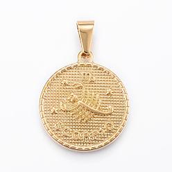 Scorpio Real 18K Gold Plated 304 Stainless Steel Pendants, Flat Round with Twelve Constellation/Zodiac Sign, Scorpio, 29x25x3.2mm, Hole: 9x4.5mm