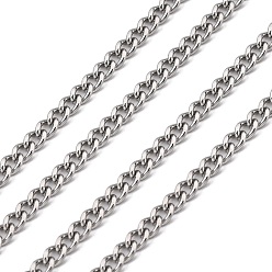 Stainless Steel Color 304 Stainless Steel Curb Chains, with Spool, Unwelded Twisted Chains, Stainless Steel Color, 4x3x0.8mm, about 164.04 Feet(50m)/roll