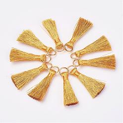 Gold Cannetille Nylon Tassel Pendant Decorations, with Iron Findings, Golden, Gold, 30~32x7x4mm, Hole: 4x5mm