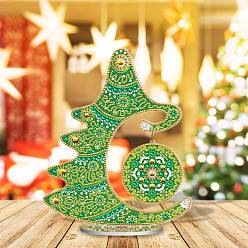Green DIY Diamond Display Decoration Kits, including Plastic Board, Resin Rhinestones, Diamond Sticky Pen, Tray Plate and Glue Clay, Christmas Tree, Green, 290x245mm