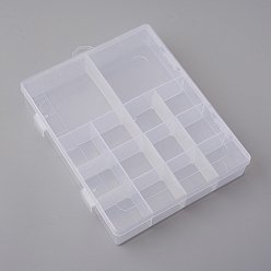 Clair Conteneur de stockage de billes de polypropylène (pp), avec séparateurs et couvercles réglables, 14 compartiments, rectangle, clair, 21x17x4 cm
