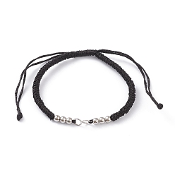 Black Adjustable Braided Polyester Cord Bracelet Making, with 304 Stainless Steel Jump Rings and Smooth Round Beads, Black, Single Chain Length: about 6-1/2 inch(16.5cm)