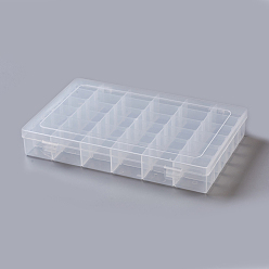 Clair Conteneurs de perle plastique, boîte de séparation réglable, 36 compartiments, rectangle, clair, 27.5x19x4.5 cm, compartiments: 4.6x3 cm, 36 compartiments / boîte
