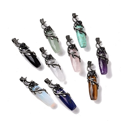 Mixed Stone Natural & Synthetic Mixed Gemstone Big Pendants, with Rack Plating Brass Findings, Cadmium Free & Lead Free, Faceted, Column with Branch, 55.5~57x15x13.5~14mm, Hole: 6x4mm