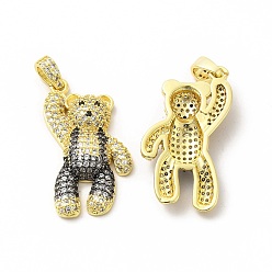 Clear Brass Micro Pave Cubic Zirconia Pendants, Bear Charm, Golden, Clear, 31x16x5.5mm, Hole: 4x2.5mm