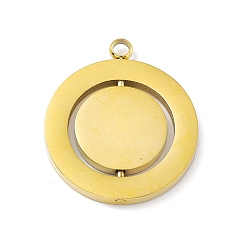 Oro 304 colgantes giratorios de acero inoxidable, encanto, plano y redondo, dorado, 28.5x24.5x2 mm, agujero: 2.5 mm