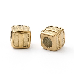 Letter I 304 Stainless Steel European Beads, Large Hole Beads, Horizontal Hole, Cube with Letter, Golden, Letter.I, 8x8x8mm, Hole: 4mm