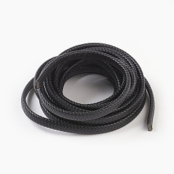 Black Braided Leather Cord, Leather Jewelry Cord, Jewelry DIY Making Material, Dyed, Flat, Black, 12x6mm, about 5.46 yards(5m)/roll