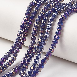 Azul Medio Electrochapa hilos de perlas de vidrio opacas, chapado en arco iris , facetados, Rondana plana, azul medio, 4x3 mm, agujero: 0.4 mm, sobre 123~127 unidades / cadena, 16.5~16.9 pulgada (42~43 cm)