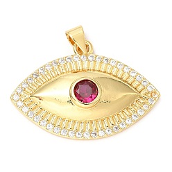 Medium Violet Red Rack Plating Brass Micro Pave Cubic Zirconia Pendants, with Glass, Long-Lasting Plated, Lead Free & Cadmium Free, Evil Eye, Medium Violet Red, 20.5x29.5x5mm, Hole: 4x3.5mm