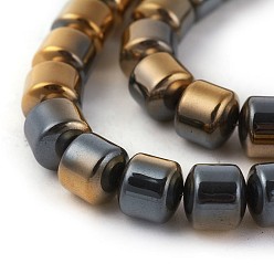 Golden Plated Electroplated Non-magnetic Synthetic Hematite Beads Strands, Half Plated, Column, Golden Plated, 8x8mm, Hole: 0.7mm, about 53pcs/strand, 16.53 inch(42cm)