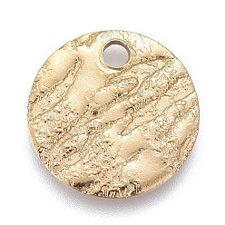 Golden Ion Plating(IP) 304 Stainless Steel Charms, Textured, Laser Cut, Flat Round, Golden, 10x1mm, Hole: 1.4mm
