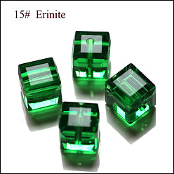 Verde Imitación perlas de cristal austriaco, aaa grado, facetados, cubo, verde, 8x8x8 mm (tamaño dentro del rango de error de 0.5~1 mm), agujero: 0.9~1.6 mm