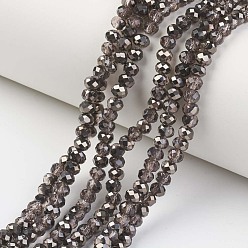 Brun De Noix De Coco Plaquent verre transparent perles brins, demi-plaqué noir, facette, rondelle, brun coco, 8x6mm, Trou: 1mm, Environ 65~68 pcs/chapelet, 15.7~16.1 pouce (40~41 cm)
