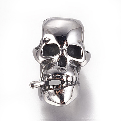 Plata Antigua 304 bolas de acero inoxidable, cráneo, plata antigua, 22x14x15 mm, agujero: 6 mm