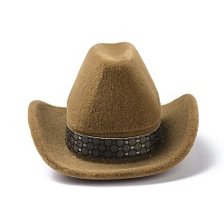 Coffee Velvet Ring Boxes, with Plastic, Western Cowboy hat, Coffee, 6.75x5.7x3.65cm