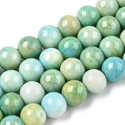 Dark Sea Green Opaque Crackle Glass Round Beads Strands, Imitation Stones, Round, Dark Sea Green, 10mm, Hole: 1.5mm, about 80pcs/strand, 30.31~31.10 inch(77~79cm)