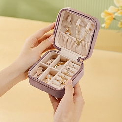 Cardo Mini caja cuadrada con cremallera para almacenamiento de joyas de cuero pu, Estuche organizador de joyas de viaje portátil para collares, pendientes, anillos, cardo, 10x10x5 cm