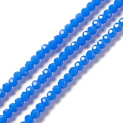 Dodger Blue Faceted(32 Facets) Glass Beads Strands, Round, Dodger Blue, 4mm, Hole: 1mm, about 99~107pcs/strand, 14.09~15.43''(35.8~39.2cm)