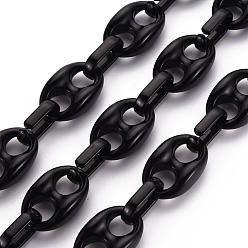 Black Handmade Opaque Acrylic Coffee Bean Chains, Oval, Black, Link: 27x17x9mm, Oval: 18.5x11.5x4.5mm, about 3.28 Feet(1m)/strand
