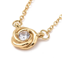 Golden Clear Cubic Zirconia Knot Pendant Necklace, Ion Plating(IP) 304 Stainless Steel Jewelry for Women, Golden, 16.54 inch(42cm)