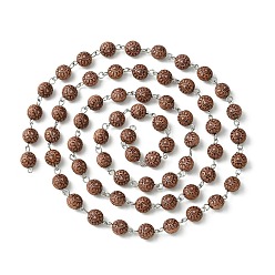 Saddle Brown Handmade Craft Style Acrylic Flat Round with Heart Beaded Chains, with Iron Findings, Soldered, Saddle Brown, 17~17.5x10x8.5~9mm, about 3.31 Feet(1.01m)/Strand