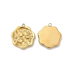 Real 18K Gold Plated 304 Stainless Steel Pendants, Hexagon with Flower Charm, Real 18K Gold Plated, 18x16x2.5mm, Hole: 1.6mm