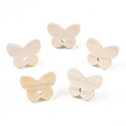 Butterfly Ash Wood Stud Earring Findings, with 304 Stainless Steel Pin, Butterfly, 15x20mm, Hole: 2mm, Pin: 0.7mm