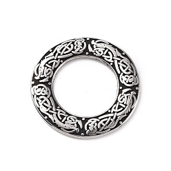 Argent Antique 304 anneau de liaison en acier inoxydable, polie, bague ronde motif dragon, argent antique, 37.5x2mm