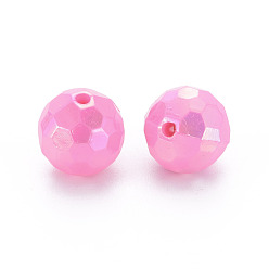 Hot Pink Opaque Acrylic Beads, Faceted, Dyed, AB Color, Round, Hot Pink, 12x11.5mm, Hole: 1.8mm, about 560pcs/500g