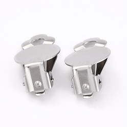 Stainless Steel Color 304 Stainless Steel Clip-on Earring Setting, with Round Flat Pad, Flat Round, Stainless Steel Color, 19.5x12x8.5mm, Hole: 3.3mm, Tray: 12mm