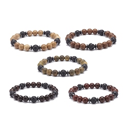 Lave Bracelet extensible en pierre de lave naturelle et perles de bois, bijoux de yoga pour femmes, couleur mixte, diamètre intérieur: 2-1/4 pouce (5.6 cm)