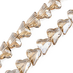 BurlyWood Electroplate Transparent Glass Beads Strands, Faceted, Heart, BurlyWood, 12x10x5mm, Hole: 1mm, about 60Pcs/strand, 24.41 inch(62cm)