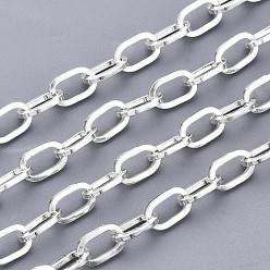 Silver 304 Stainless Steel Paperclip Chains, Drawn Elongated Cable Chains, with Spool, Unwelded, Flat Oval, Silver, 7x4x1mm, about 65.61 Feet(20m)/roll