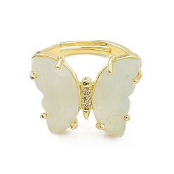 Amazonita Anillos ajustables de mariposa de amazonita natural, joyas de latón dorado para mujer, sin plomo y cadmio, tamaño de EE. UU. 6 1/2 (16.9 mm)