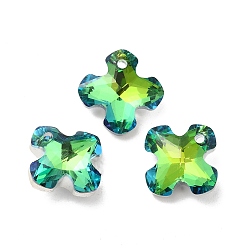 Yellow Green Electroplated Glass Pendants, Back Plated, Faceted, Clover Charms, Yellow Green, 14x14x6mm, Hole: 1.2mm